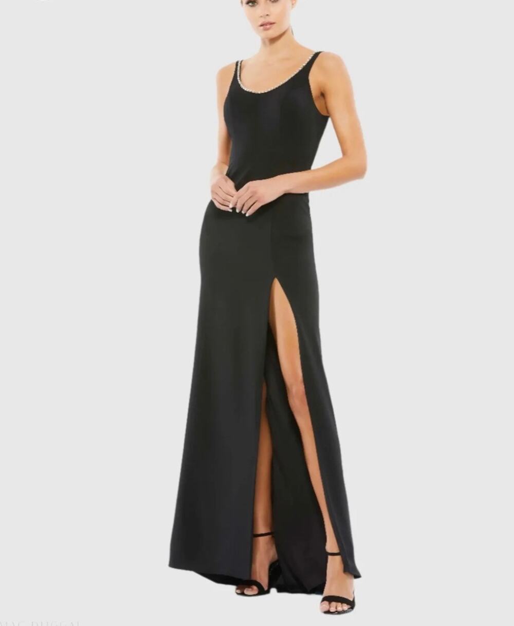 Mac Duggal black crystal rhinestone 26583 column dress gown sz 4
